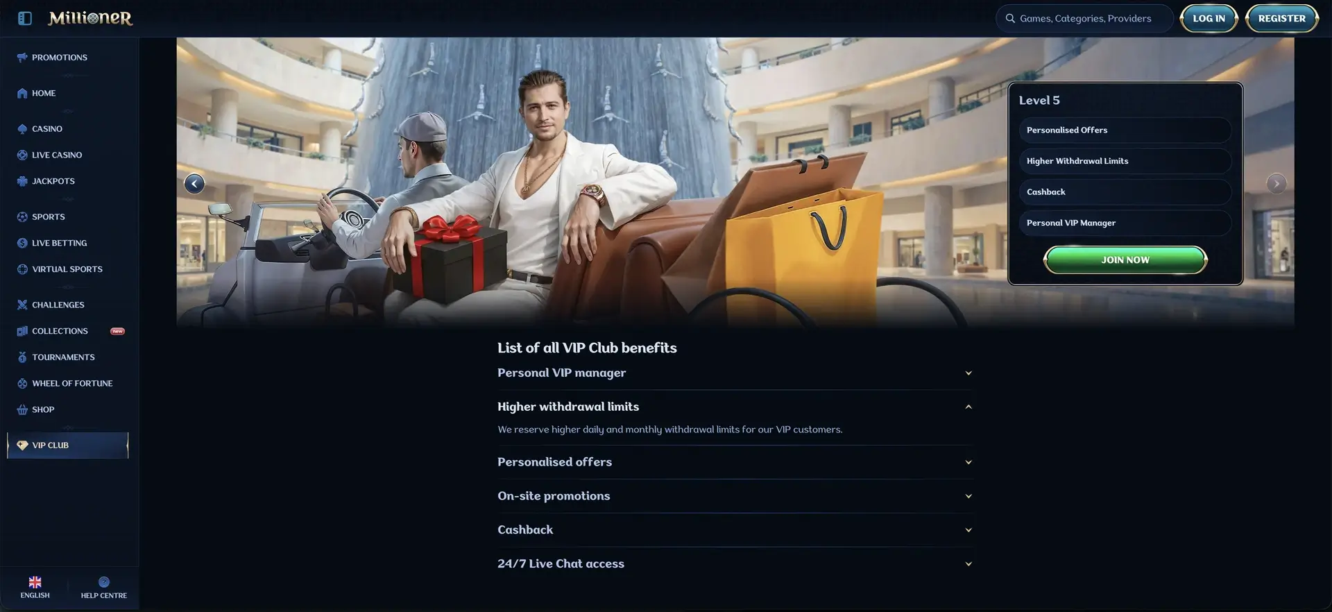 Avantages du programme VIP de Millioner Casino