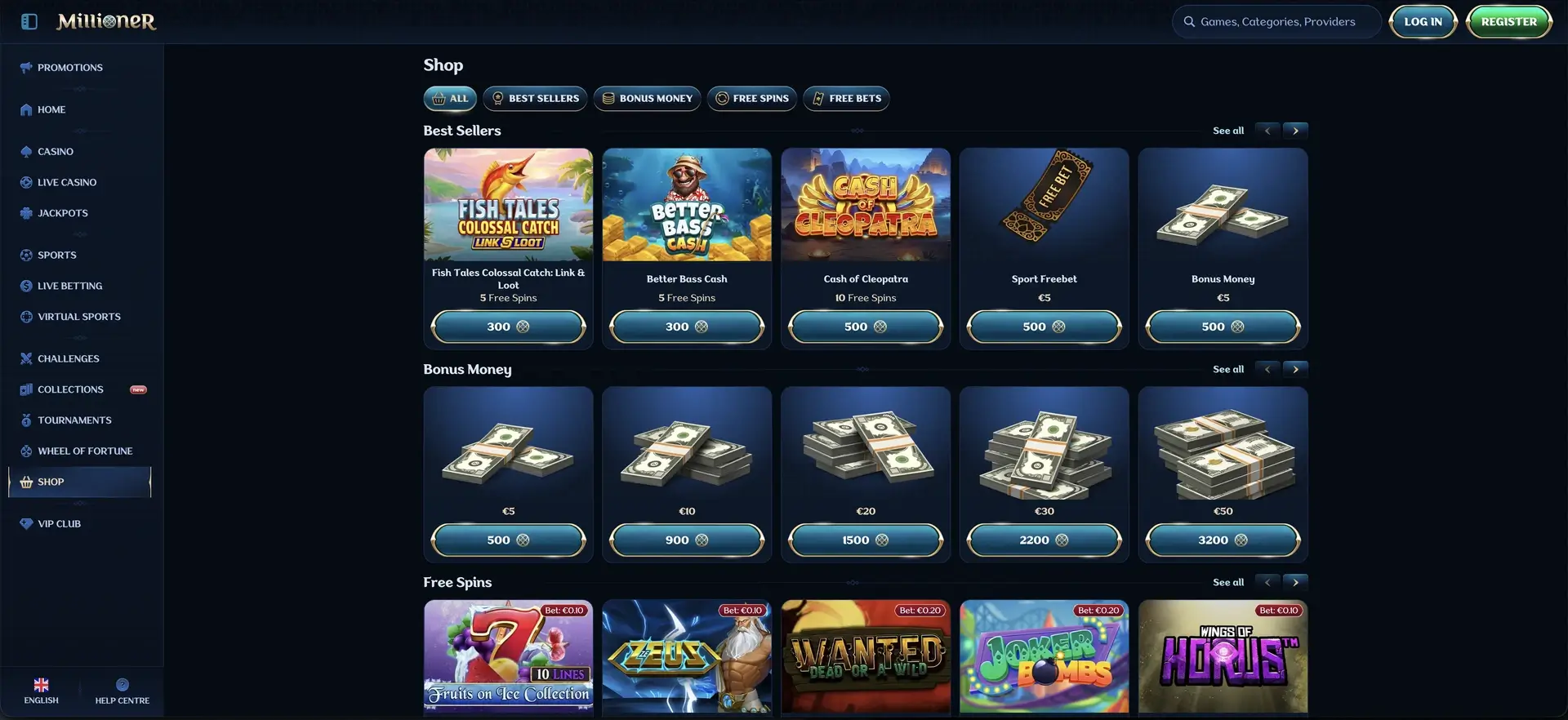 Boutique de récompenses de Millioner Casino