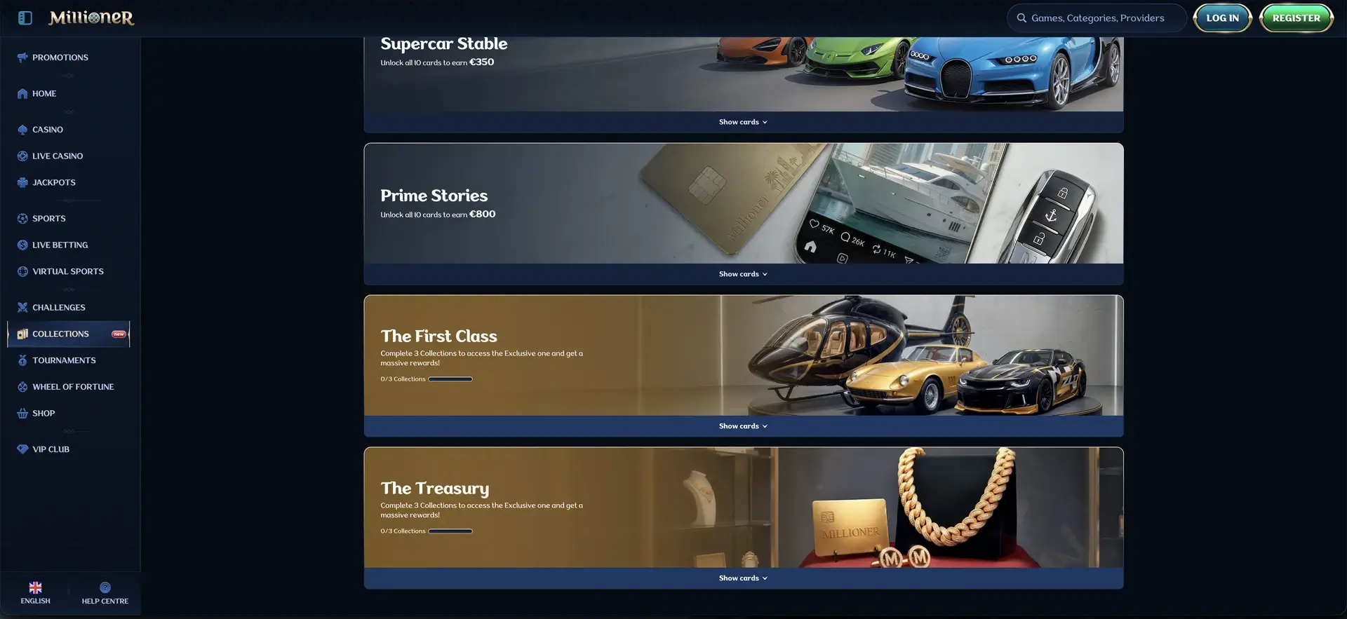 Collections et trésors de Millioner Casino